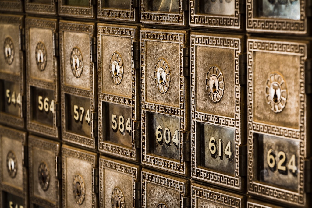 Lots of lock boxes at a bank